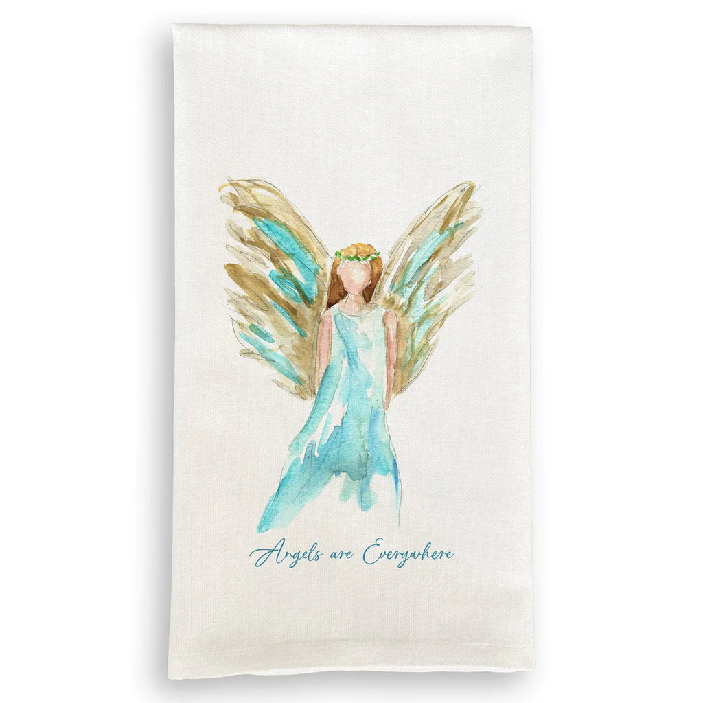 French Graffiti Blue Celestial Angel with Angel Quote Tea Towel - Charles Mayer