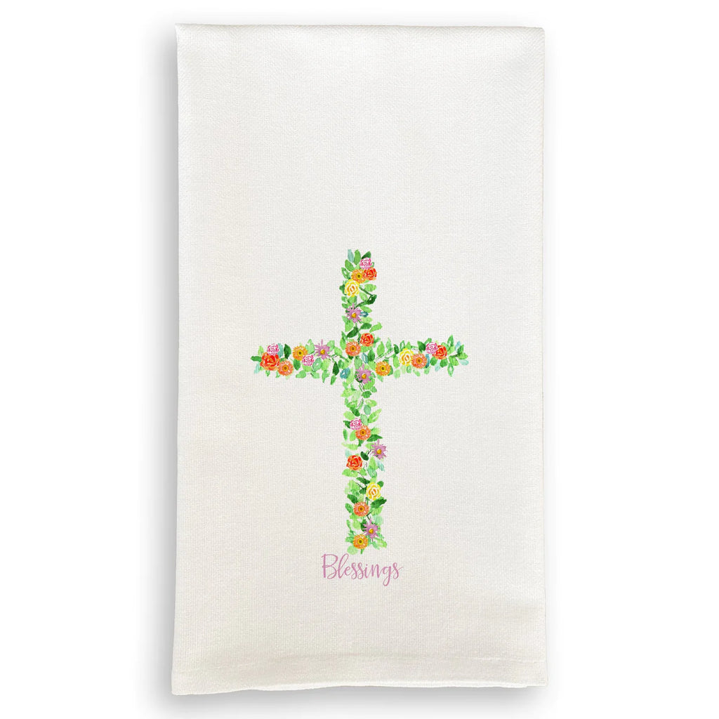 French Graffiti Cross with Flowers Tea Towel - Charles Mayer