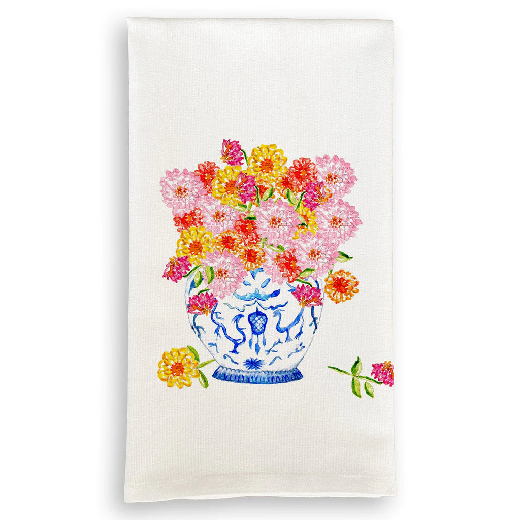 French Graffiti Ginger Jar with Zinnias Tea Towel - Charles Mayer
