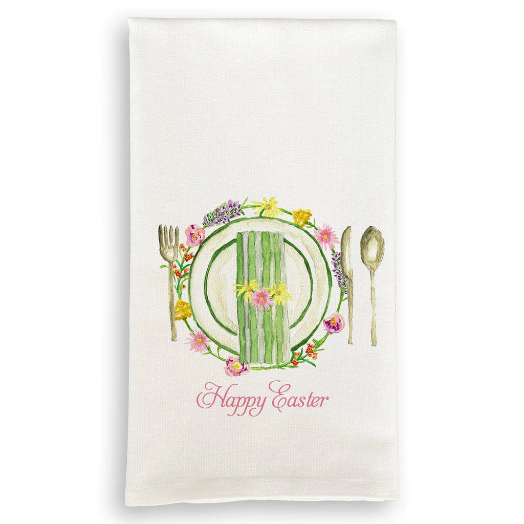 French Graffiti Happy Easter Floral Placesetting Tea Towel - Charles Mayer