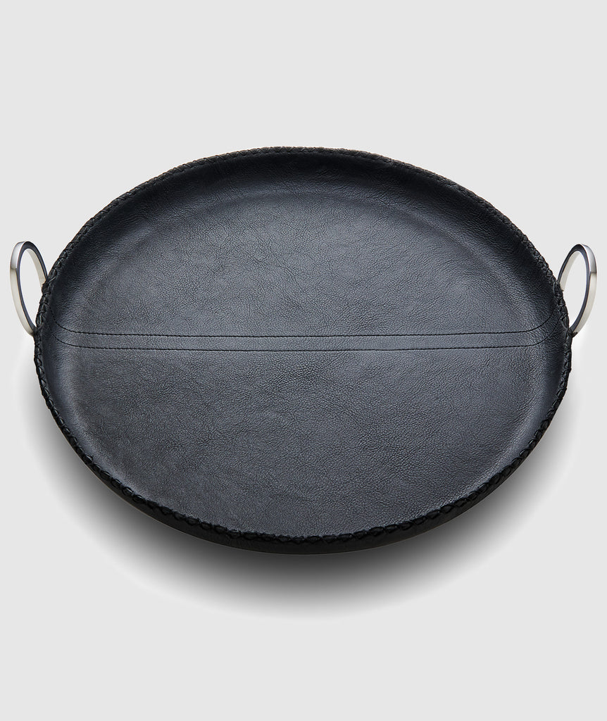 Mary Jurek Durango Black Leather Round Tray - Charles Mayer