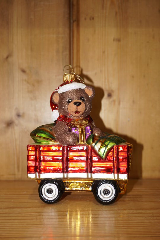 Huras Riley's Teddy in Wagon Ornament - Charles Mayer