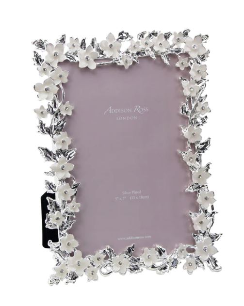 Addison Ross Silver Leaf & White Flower Frame, 8*10 - Charles Mayer