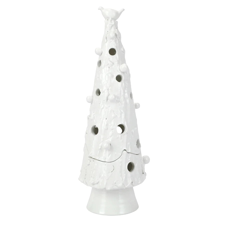 Vietri Foresta Large White Flocked Tree with Red Bird - Charles Mayer