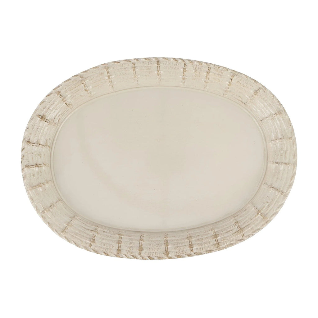 Vietri Florentine Wooden Tan Basketweave Large Oval Tray - Charles Mayer