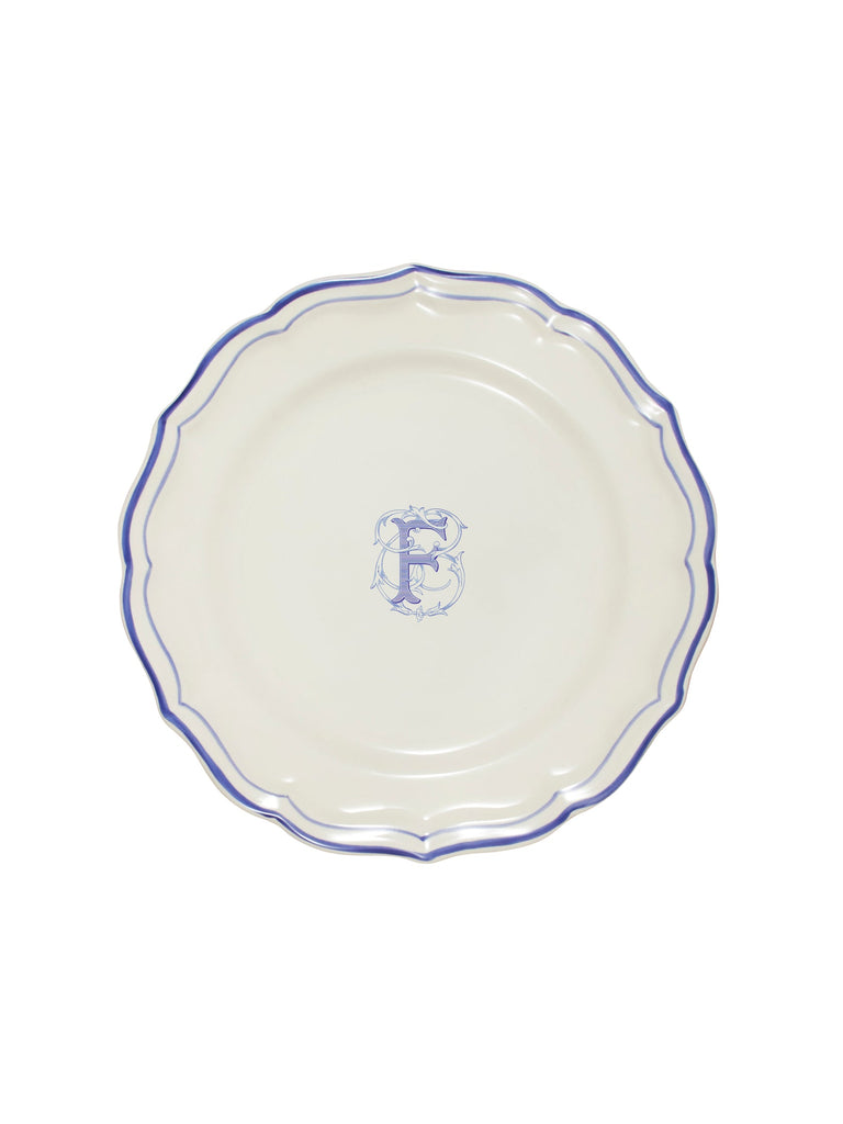 Gien Filet Blue Monogrammed Dinner Plate - Charles Mayer