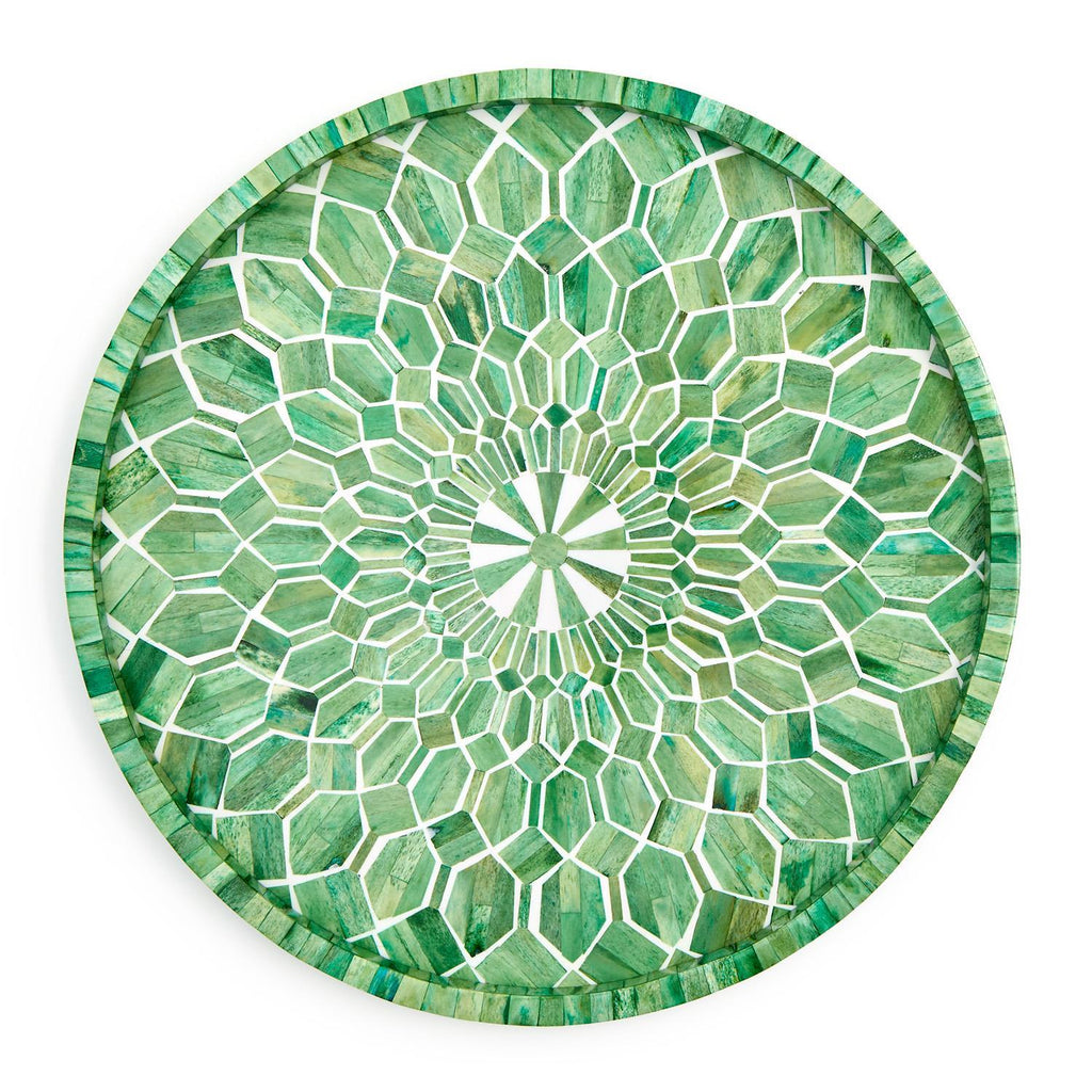 Green & White Inlaid Decorative Round Serving Tray - Charles Mayer