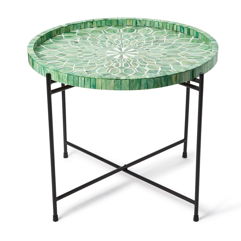 Green & White Inlaid Decorative Round Serving Tray - Charles Mayer