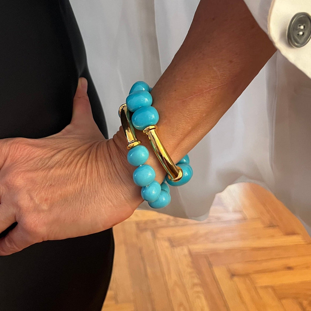 CC&Co. Turquoise Big Pebble Stack Bracelet - Charles Mayer