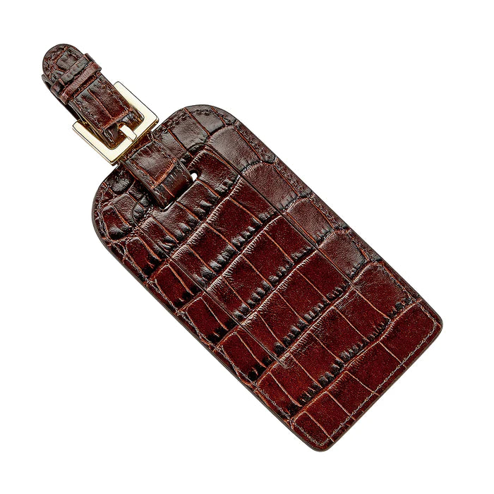 Graphic Image Luggage Tag, Brown Crocodile Print Leather - Charles Mayer