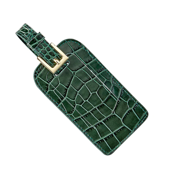 Graphic Image Luggage Tag, Emerald Crocodile Print Leather - Charles Mayer