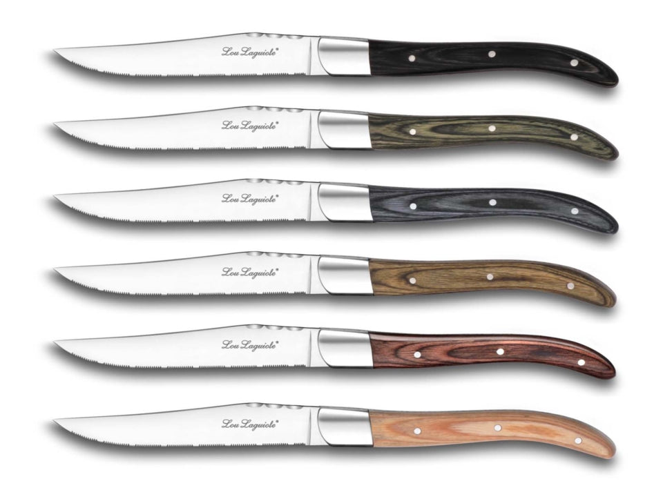 Couzon Lou Laguiole Louis Set of 6 Pakka Wood Steak Knives - Charles Mayer