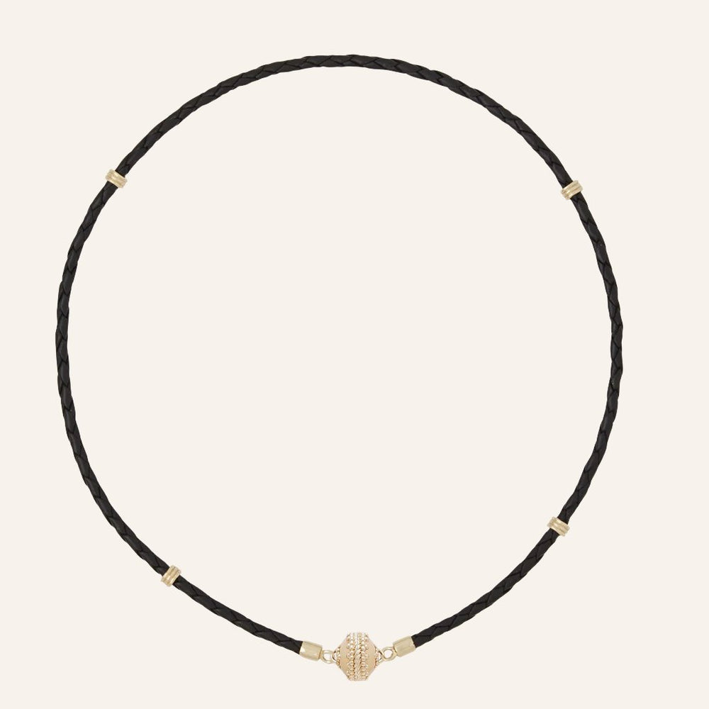 Clara Williams Aspen Braided Black Leather Mini Necklace - Charles Mayer