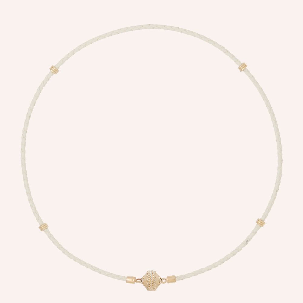 Clara Williams Aspen Braided Leather Cream Mini Necklace - Charles Mayer