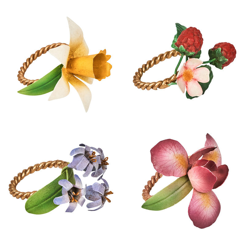 Juliska Meadow Walk Floral Napkin Ring, Assorted Set of 4 - Charles Mayer