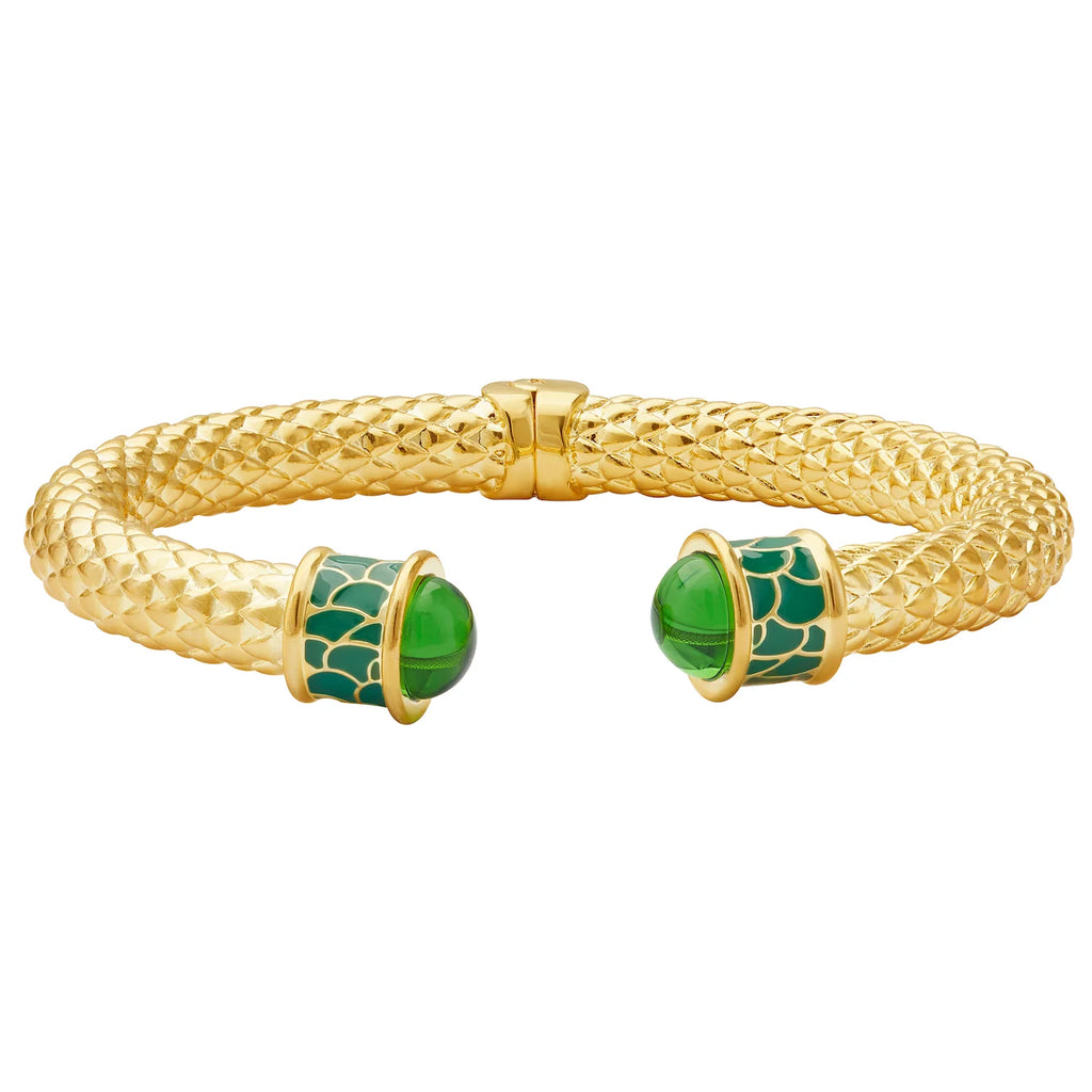 Halcyon Days Minoan Emerald Jewel Hinged Torque Bangle - Charles Mayer