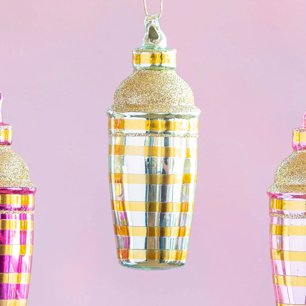 Glitterville Cocktail Shaker Ornament, Assorted, Glass 5" - Charles Mayer
