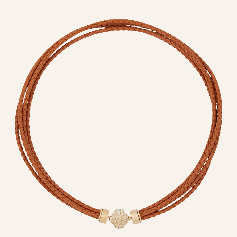 Clara Williams Wellington Braided Saddle Brown Leather Necklace - Charles Mayer