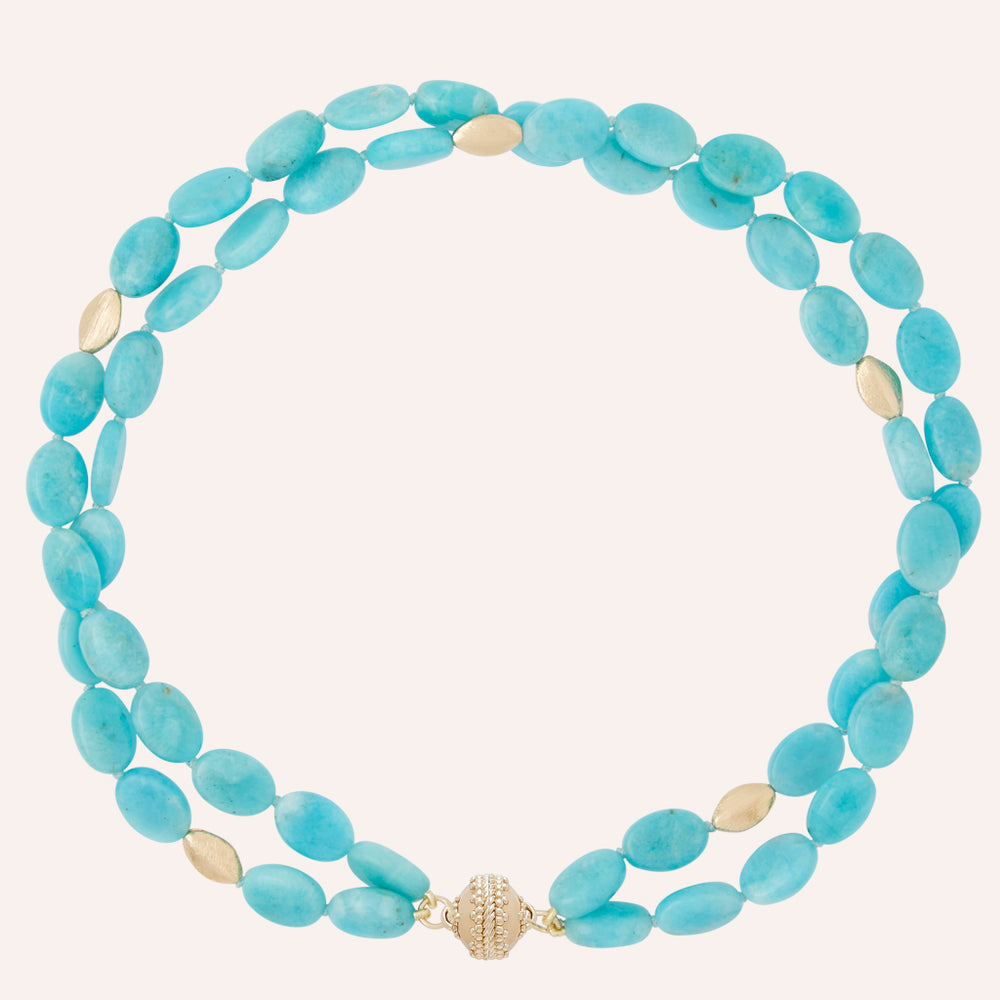 Clara Williams Gold Rush Amazonite Oval Double Strand Necklace - Charles Mayer