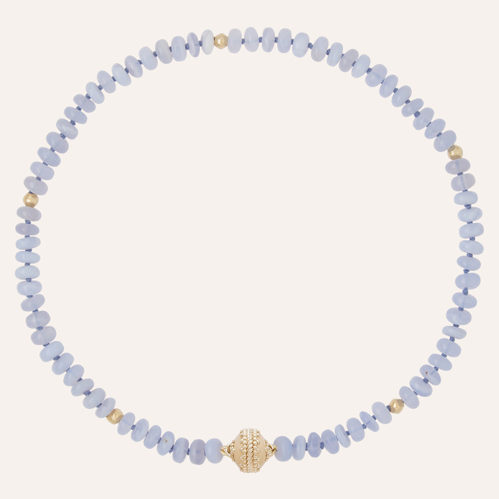 Clara Williams Peppercorn Blue Chalcedony Rondelle Necklace - Charles Mayer