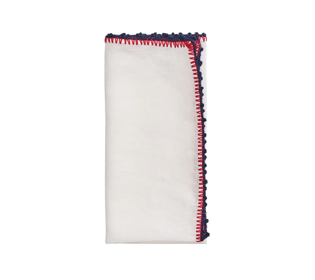 Kim Seybert Knotted Edge White with Red & Blue Napkin - Charles Mayer