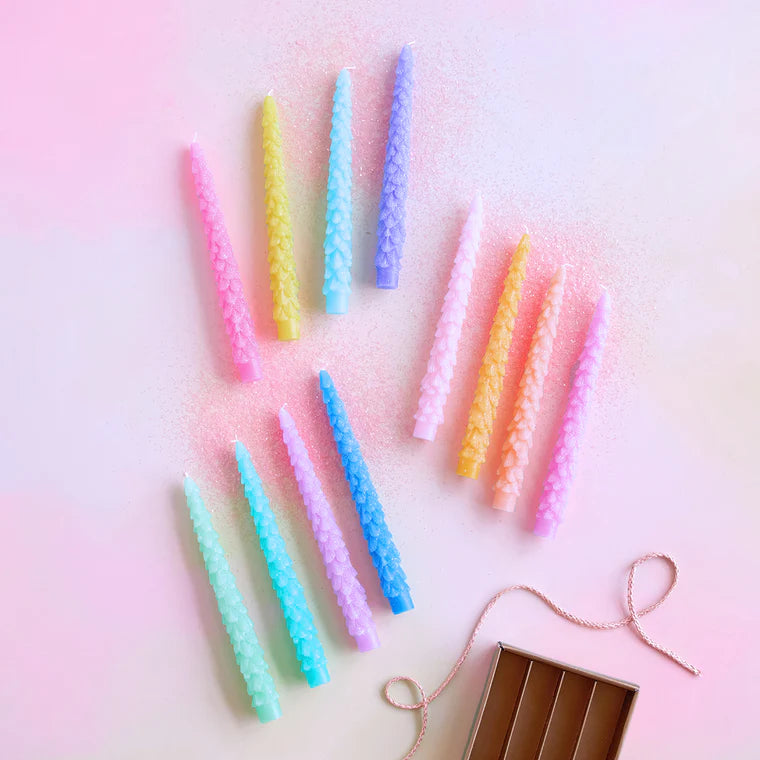 Glitterville Rainbow 10" Tree Taper Candles,Assorted, Box of 4 - Charles Mayer