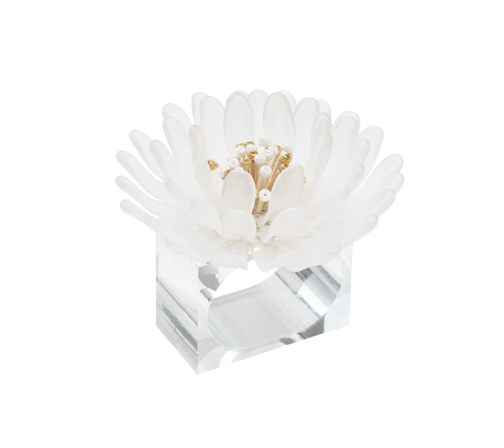 Kim Seybert White & Gold Cosmos Napkin Ring, Set of 4 - Charles Mayer