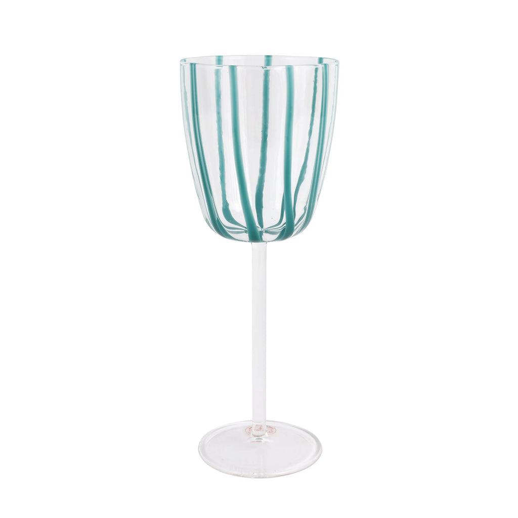 Vietri Nouvo Teal Stripe Wine Glass - Charles Mayer
