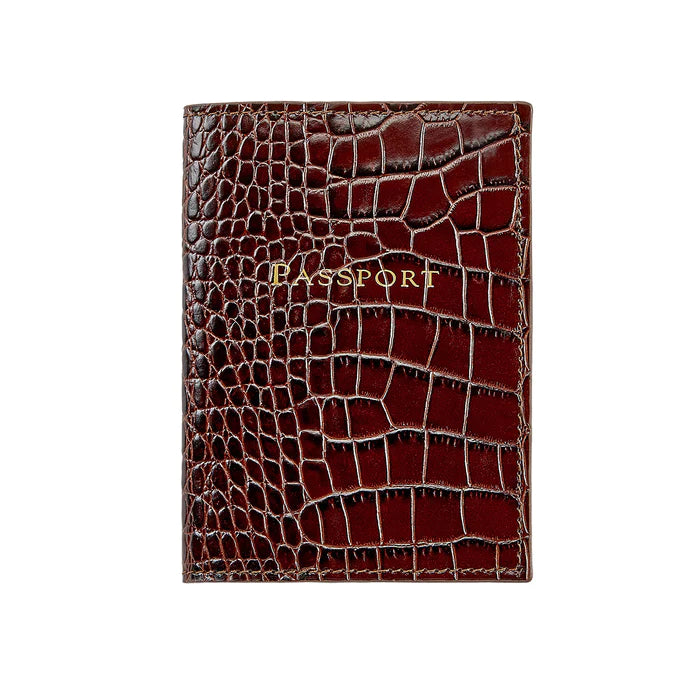 Graphic Image Passport Cover, Brown Crocodile Print Leather - Charles Mayer