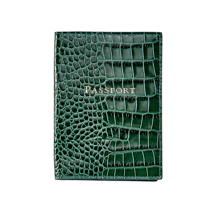 Graphic Image Passport Cover, Emerald Crocodile Print Leather - Charles Mayer