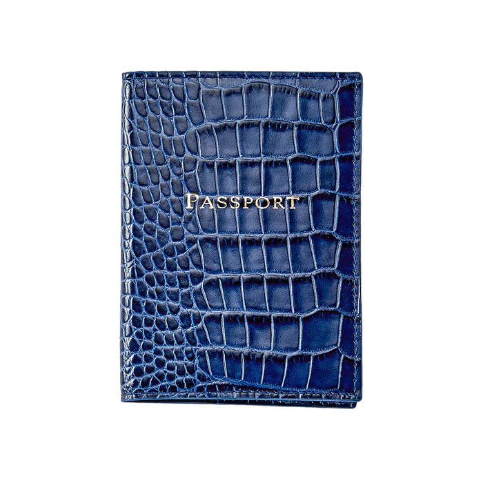 Graphic Image Passport Cover, Sapphire Crocodile Print Leather - Charles Mayer