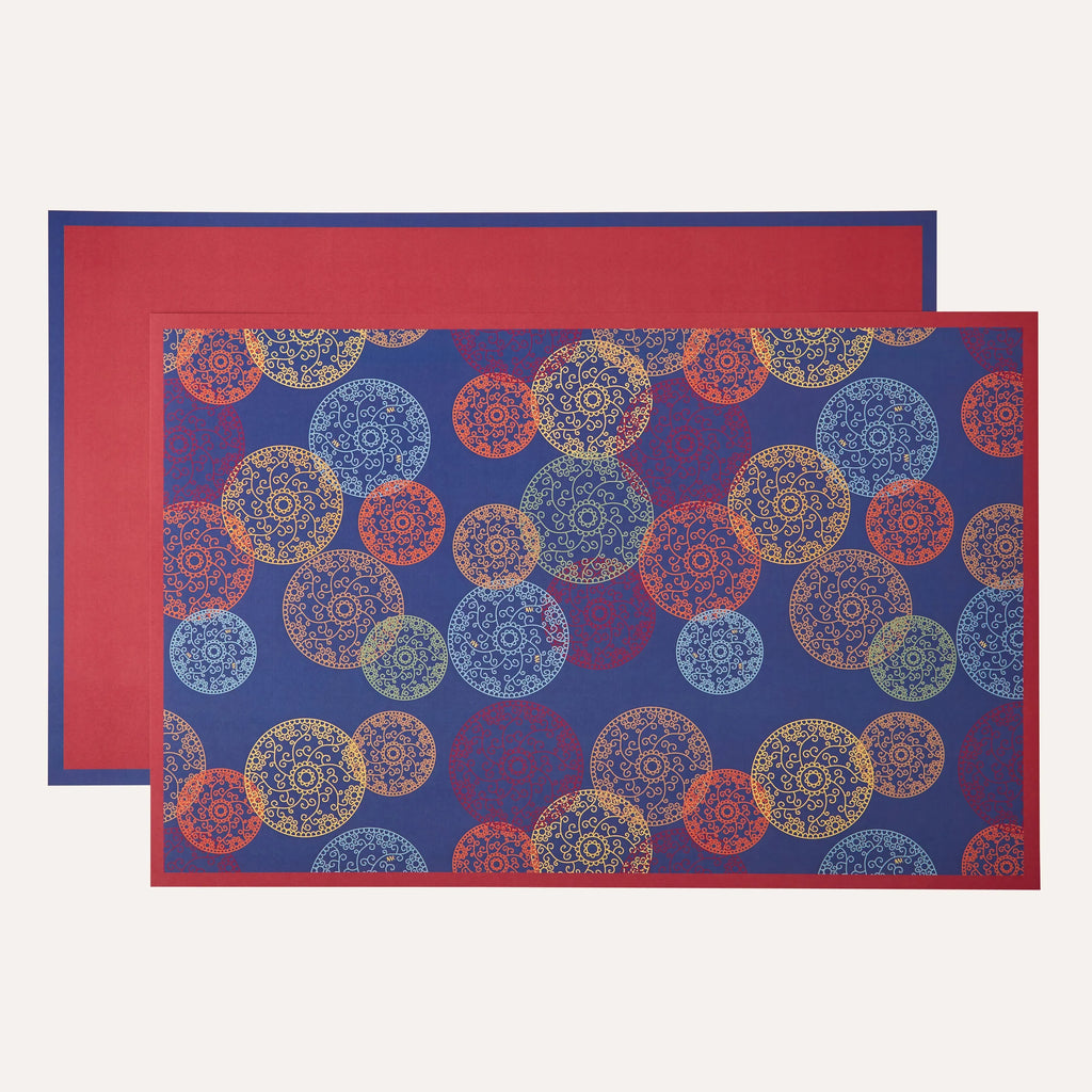 Clara Williams Navy Dharma Reversible Paper Placemats, Set of 12 - Charles Mayer