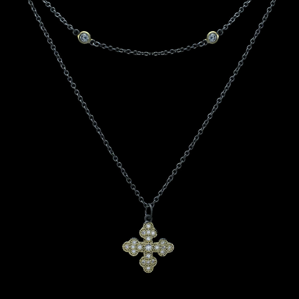 Be-Je Designs 16" Black Double Chain with Gold Cross - Charles Mayer