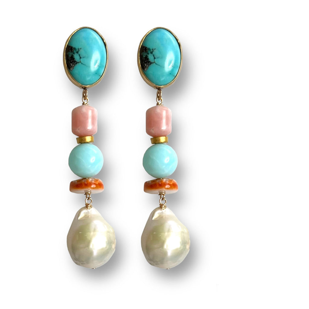Dina Mackney Turquoise Opal Linear Earrings - Charles Mayer