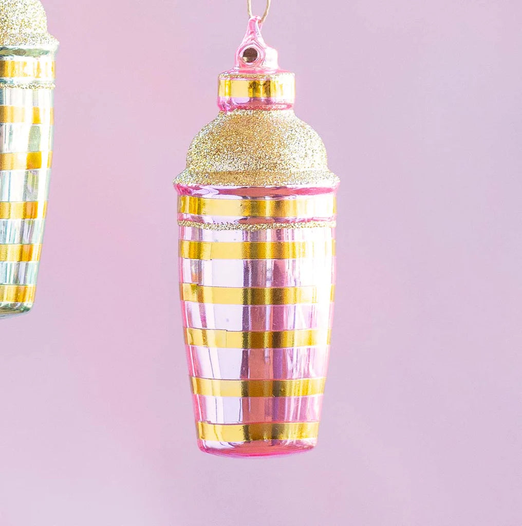 Glitterville Cocktail Shaker Ornament, Assorted, Glass 5" - Charles Mayer