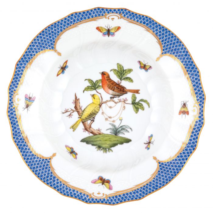 Herend Rothschild Bird Blue Rim Soup, Motif #6 - Charles Mayer