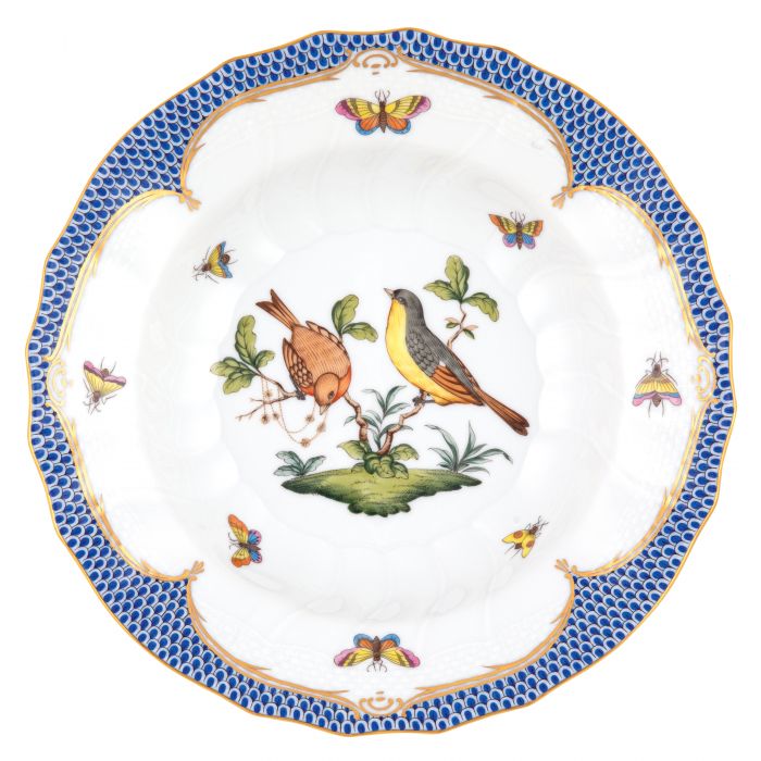Herend Rothschild Bird Blue Rim Soup, Motif #7 - Charles Mayer