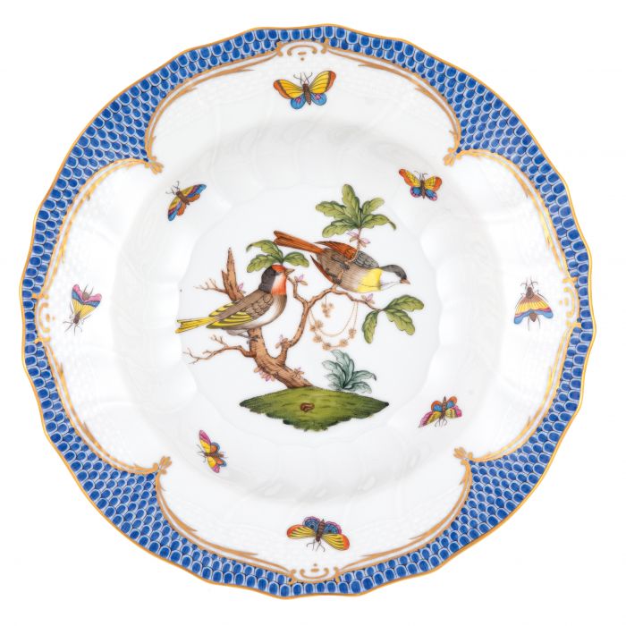Herend Rothschild Bird Blue Rim Soup, Motif #11 - Charles Mayer
