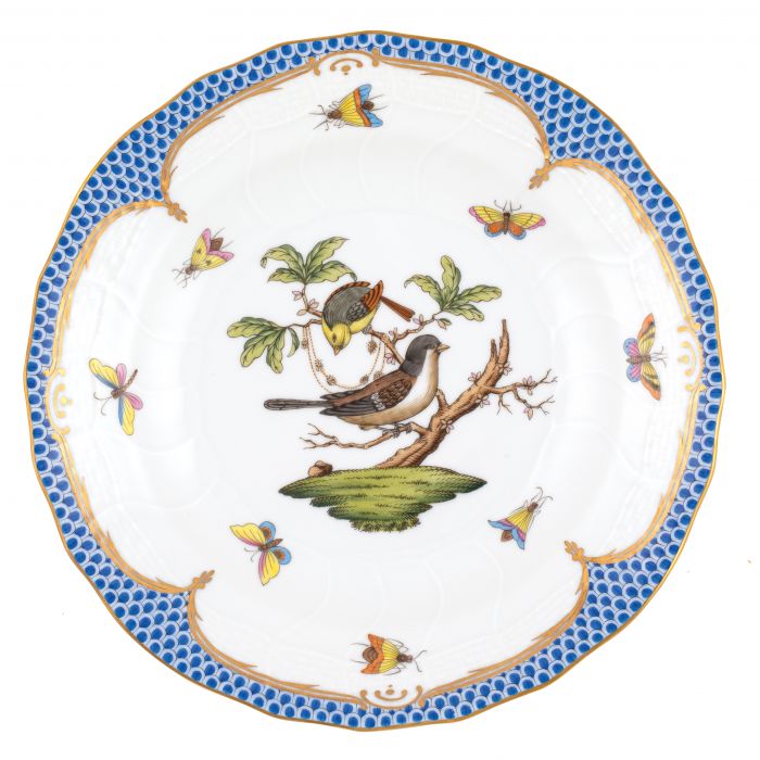 Herend Rothschild Bird Blue Dessert Plate, Motif #1 - Charles Mayer