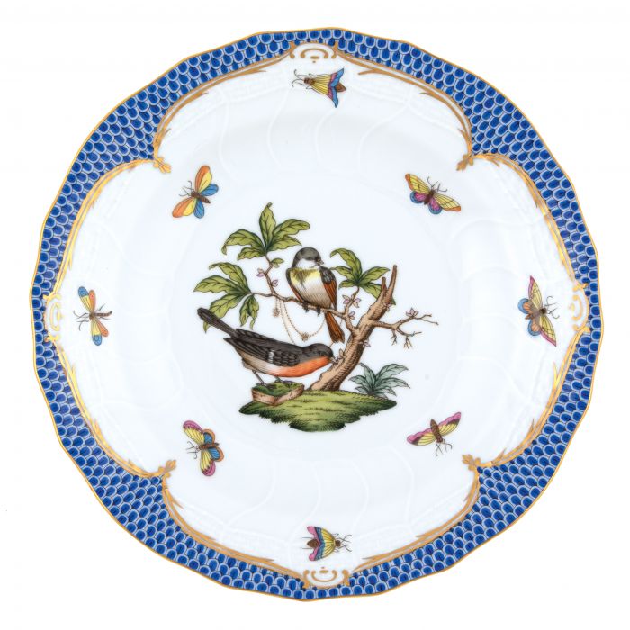 Herend Rothschild Bird Blue Dessert Plate, Motif #2 - Charles Mayer
