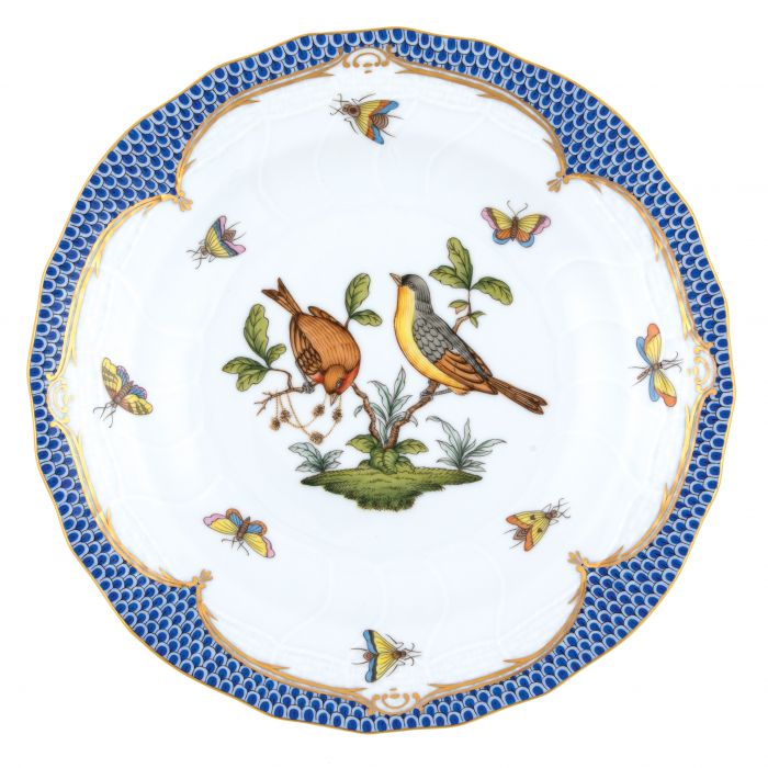 Herend Rothschild Bird Blue Dessert Plate, Motif #7 - Charles Mayer