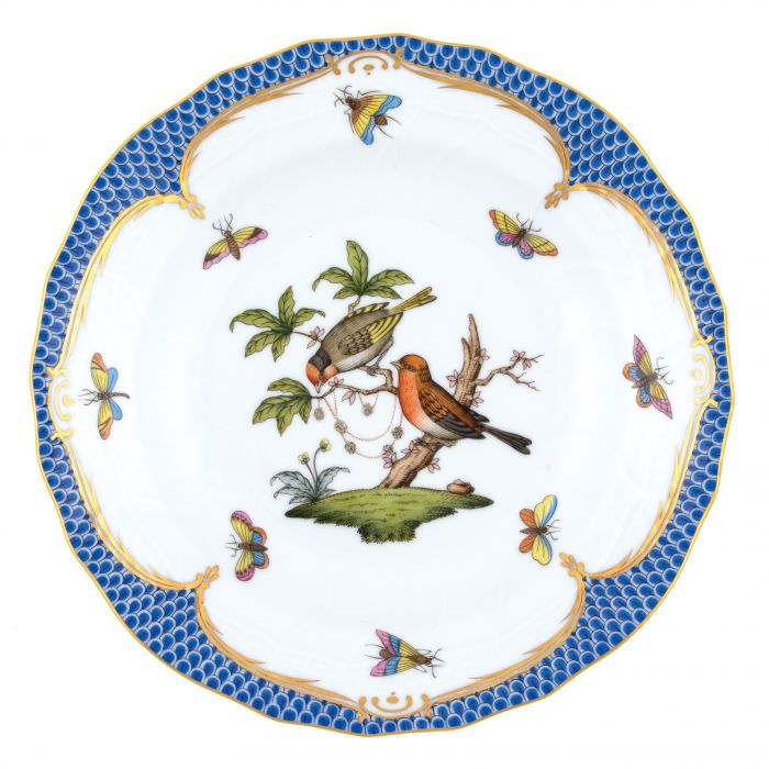 Herend Rothschild Bird Blue Dessert Plate, Motif #10 - Charles Mayer