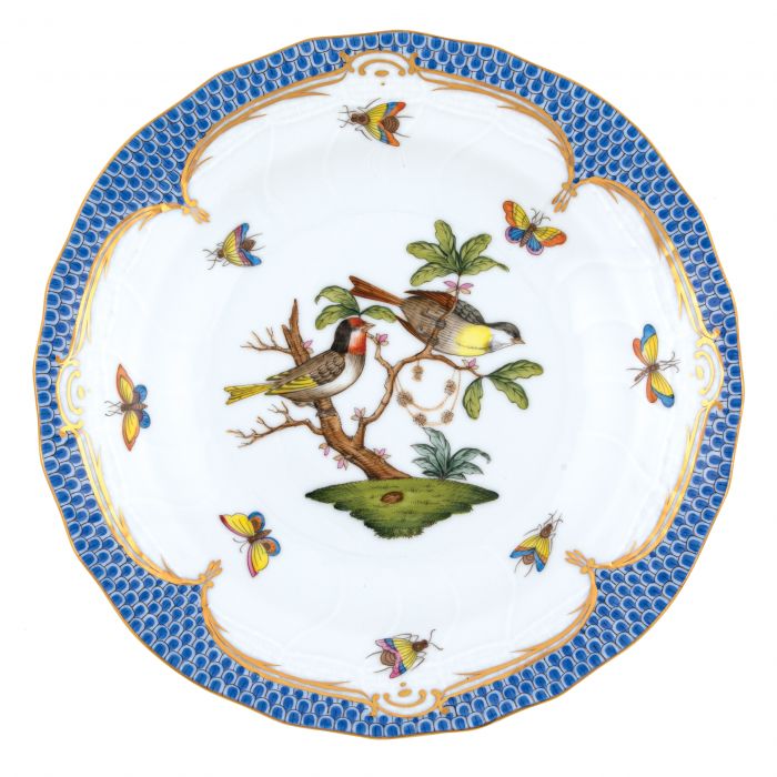Herend Rothschild Bird Blue Dessert Plate, Motif #11 - Charles Mayer