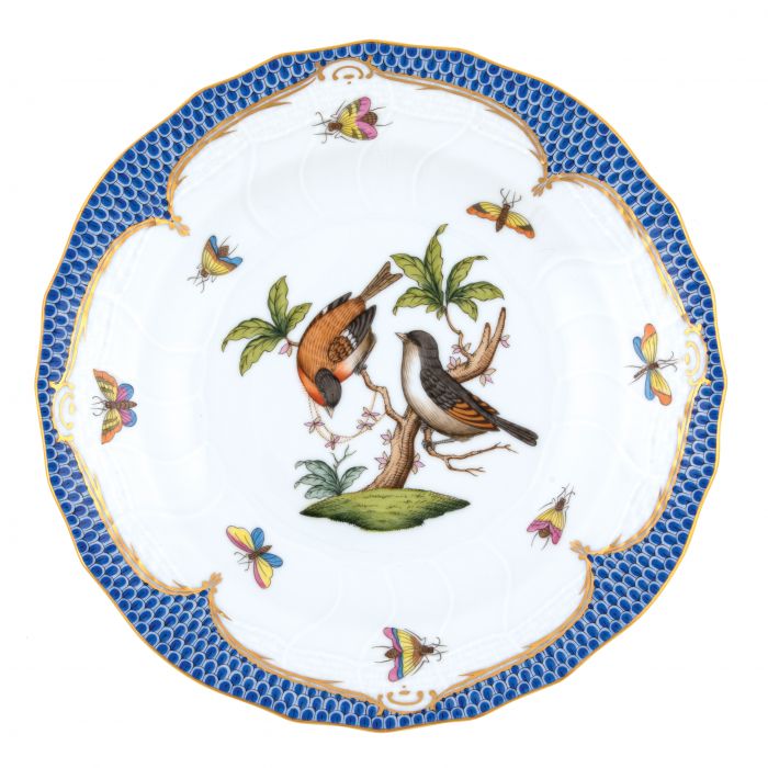 Herend Rothschild Bird Blue Dessert Plate, Motif #12 - Charles Mayer