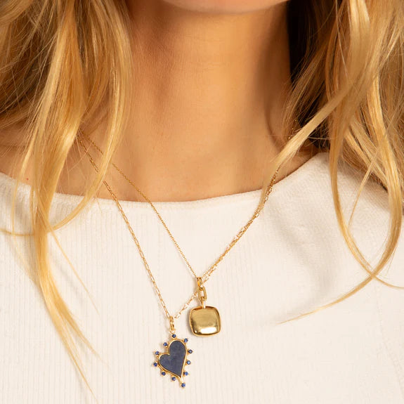 Monica Rich Kosann 18k Yellow Gold Heart Charm with Center Sodalite and Blue Sapphire on 17" Chain - Charles Mayer