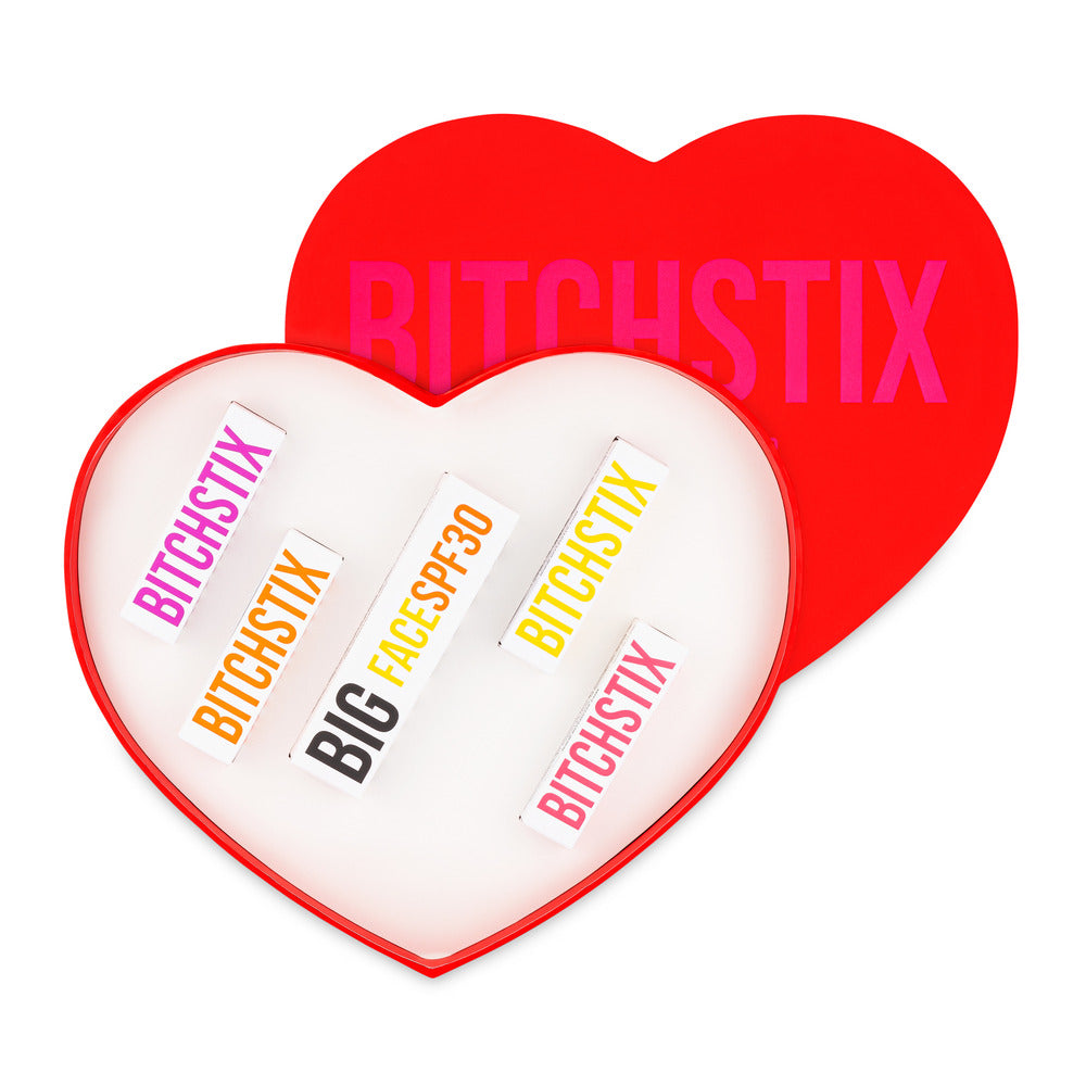 Bitchstix Heart Box Big Face SPF and 4 Lip Balms - Charles Mayer