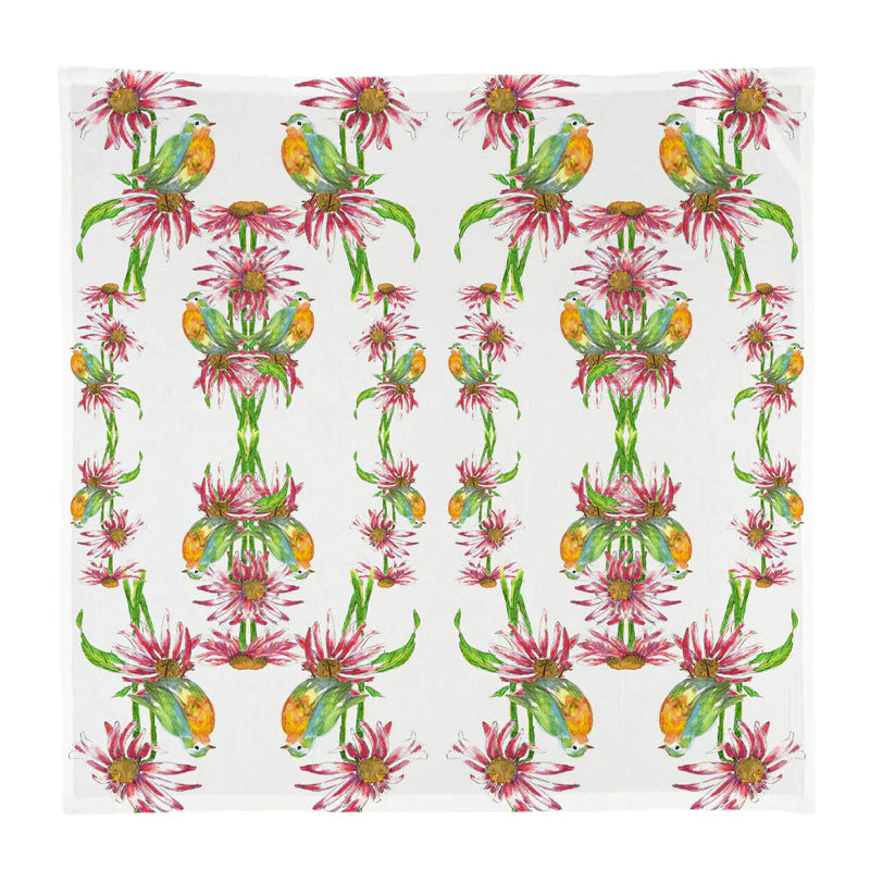 French Graffiti Coneflower with Bird Kitchen Square Towel - Charles Mayer