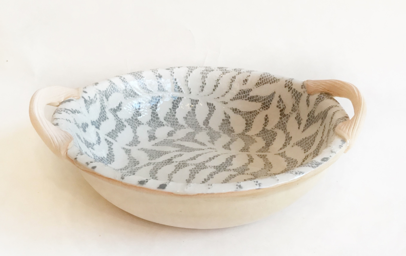 Terrafirma Fern Charcoal 9" Vegetable Bowl with Handles - Charles Mayer