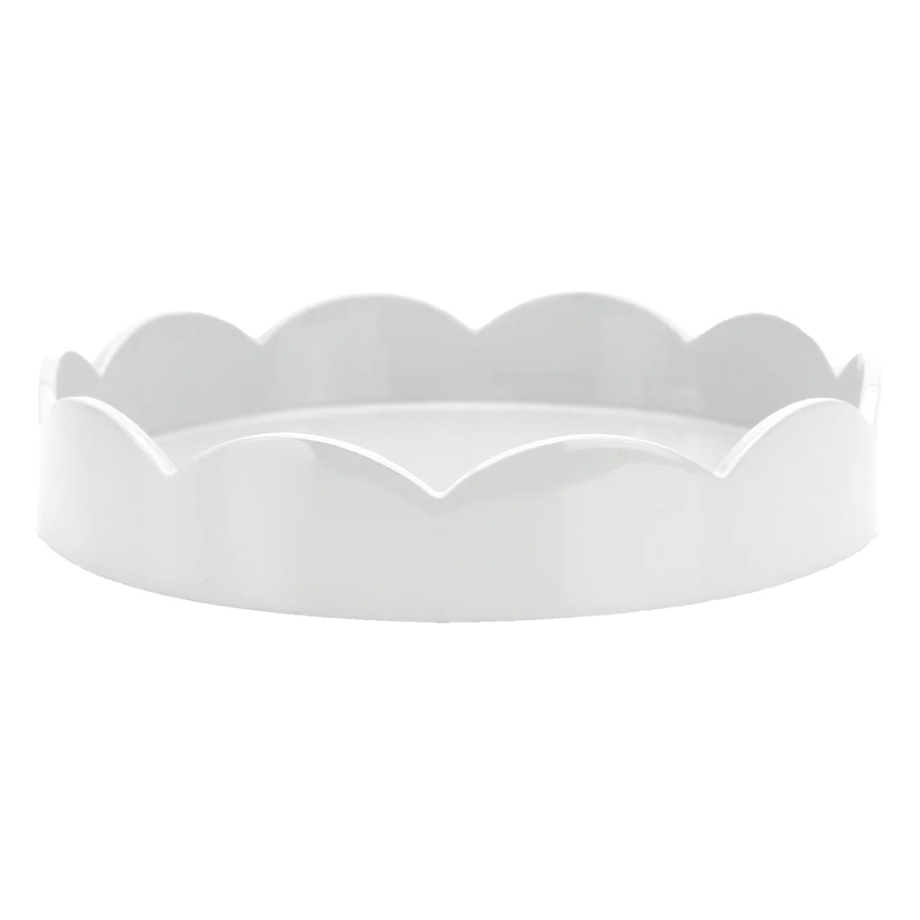 Addison Ross 8.5*8.5 Round White Scallop Lacquered Tray - Charles Mayer