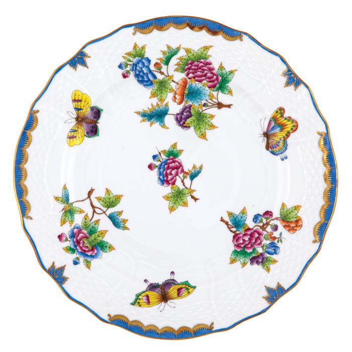 Herend Multi-color Queen Victoria Service Plate with Blue Border - Charles Mayer